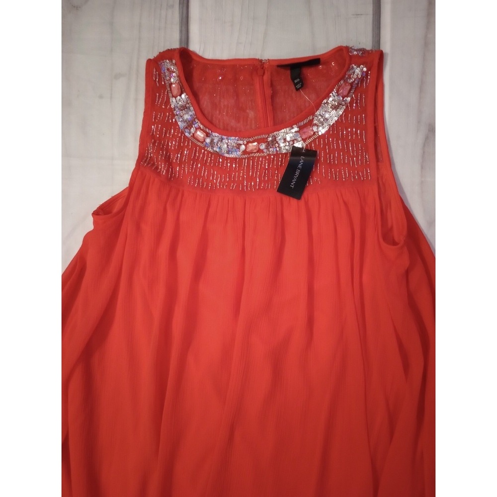 Lane Bryant Red-Orange Embellished Sequin Sleeveless Tunic Blouse Top 14/16 NWT